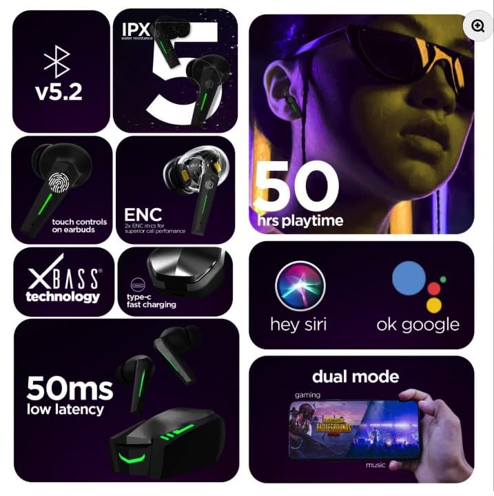 Image of K55 TWS Gaming In Ear Earphone Waterproof Noise Reduction Stereo Earbuds with Microphone Wireless Bluetooth Earphone (Black, True Wireless)