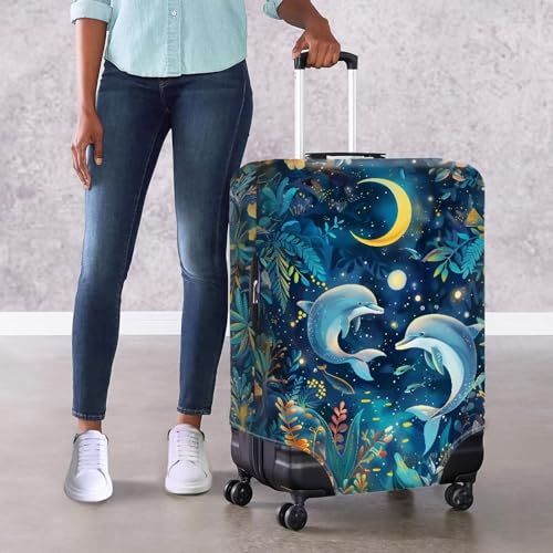 Dolphin Cover for Luggage Travel Moon Suitcase Covers for Luggage 24 Inch Suitcase Protector Cover for Gifts Carry On Luggage Cover, 1019-234