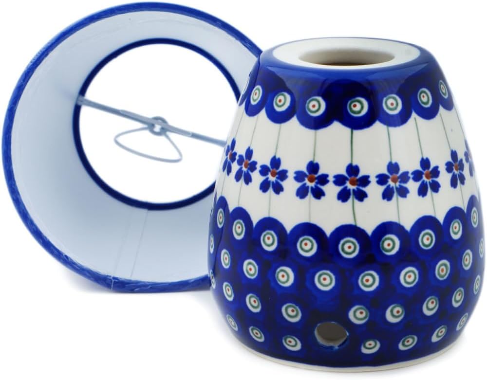 Authentic Polish Pottery Lamp Base in Flowering Peacock Design Handmade in Bolesławiec Poland + Certificate of Authenticity