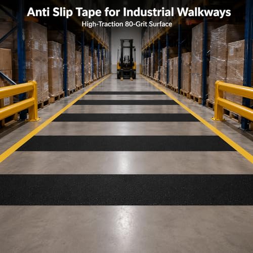 Image of Anti Slip Tape, 18 Inch x 30FT Wide Grip Tape, 80 Grit High Traction Non Skid Tape for Stairs, Ramps, Walkways, Outdoor Steps, Entryways, Black Abrasive Traction Tape
