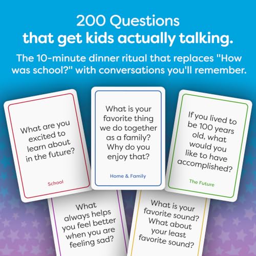 200 Kids Conversation Cards for Age 5-13; Fun Question Card Game for Family