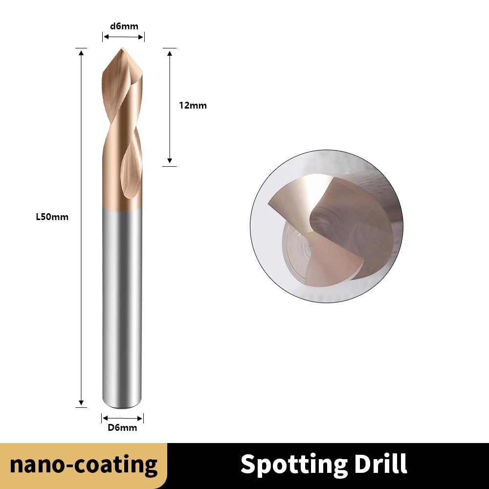 ZZBD-CT Carbide Spotting Drill Bits 90 Degree TiSiN Coated for Alloy Steels,Carbide Steel, Stainless Steel etc.1 Pcs D6*50mm