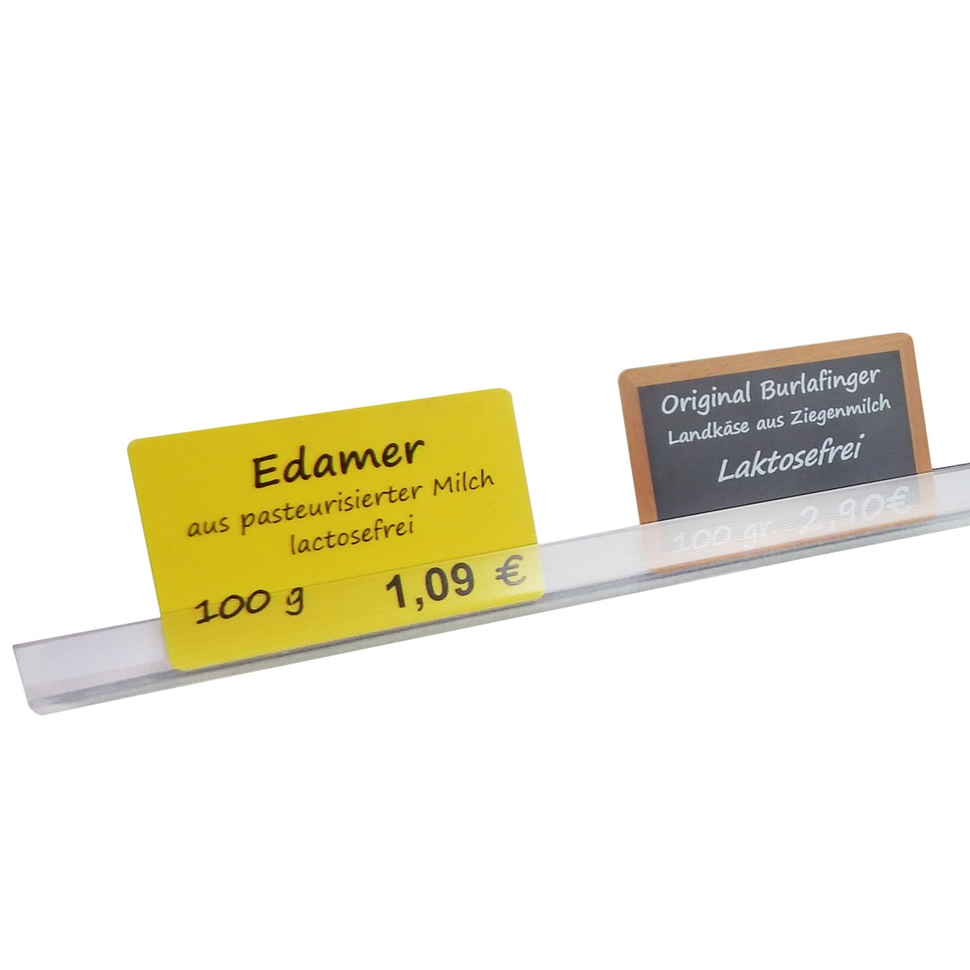 10 x Klemmschiene für Preiskarten selbstklebend am Regal - Preisleiste 500x15 mm aus Kunststoff transparent, 50 cm lang und 1,5 cm hoch | HUTNER
