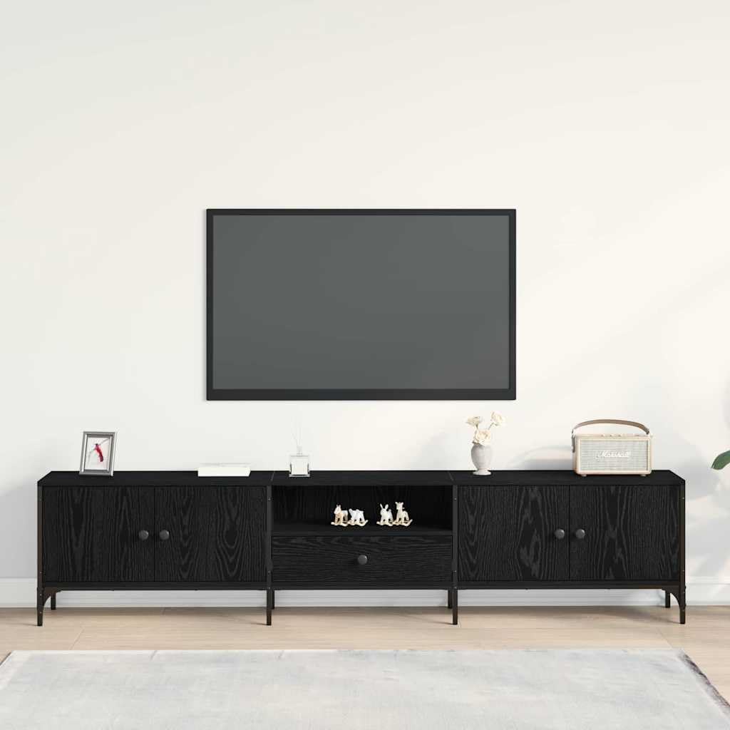 Mobile TV nero, effetto rovere, 200 x 25 x 44 cm, mobile basso
