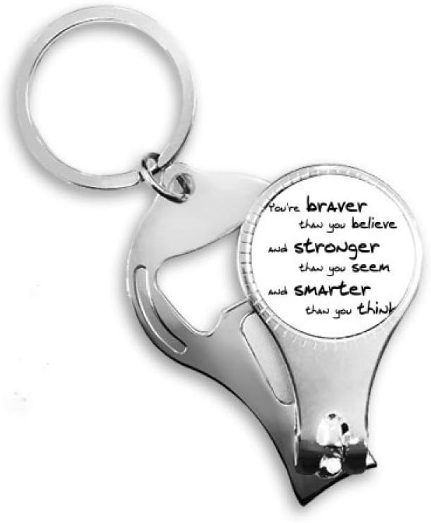 Braver Stronger Smarter Quote Nail Nipper Ring Key Chain Bottle Opener Clipper
