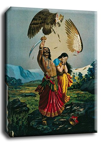 Image of Tallenge - Jatayu Vadham - Raja Ravi Varma Mythology Collection - Medium Gallery Wrap - Framed (17 x 24 inches)