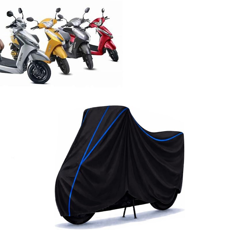 Image of Scooty Cover Water Resistant for Electric | Universal Scooter & Bike Cover | Heavy Duty UV Dust, Rain & Scratch Protection Weather Indoor Outdoor | Black with Blue Piping