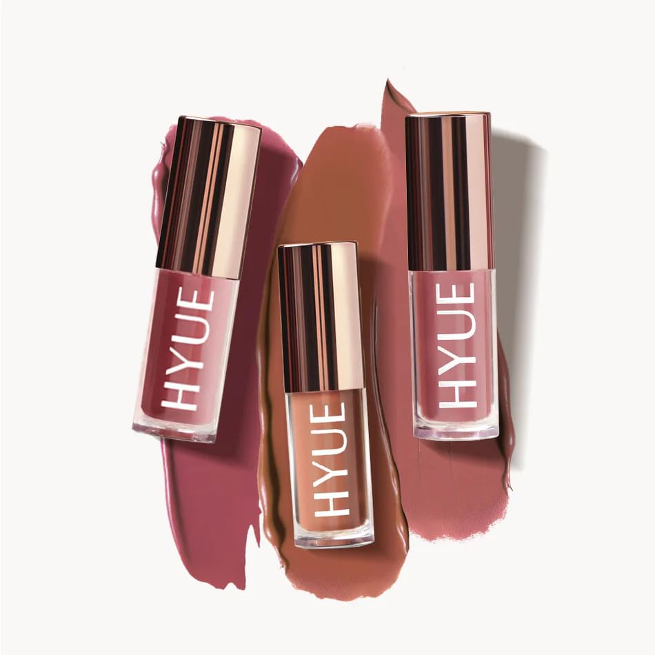 Image of HYUE HydraMatte Liquid Lipstick | Blush Edit: Mauve Licious, Biscotti Hottie, Parisian Pink | 2.2 ml x 3 | Long-Wear Soft-Matte Finish | with Jojoba, Almond & Indian Gooseberry Extract