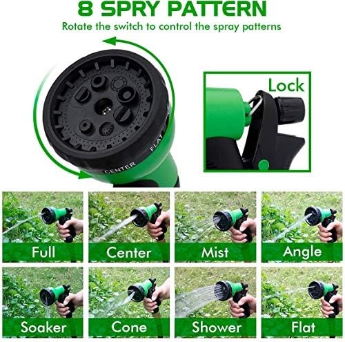Expandable Garden Hose Pipe 100ft - Water Hose with 8 Function Nozzle and Flexible Hose Pipe with Solid Brass Fittings, Best Choice for Watering and Washing