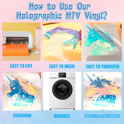Image of Holographic Vinyl Rolls Holographic HTV Vinyl Heat Transfer Vinyl 10 Inch x 6 Feet Iron on Vinyl for Cricut T-Shirts DIY Design, Silhouette Cameo & Heat Press Machine