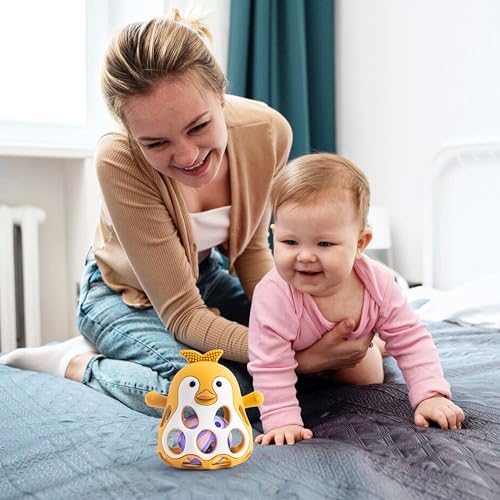 Farout Pinguin Rassel - Beißring Baby & Montessori Spielzeug - Oball Motorikspielzeug Babyrassel für Babyspielzeug ab 3 Monate, Geschenk für Jungen & Mädchen. (Dark Pink)