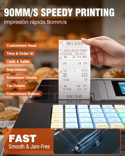 Image of PYY Cash Register for Small Businesses - Caja Registradora para Negocio with English /Spanish Language System, Dual Display, Thermal Printer & Lockable Cash Drawer, Multi-Device Connectivity, 48 Keys