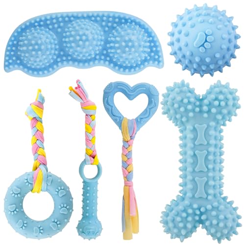 Kapetgo 6 Pack Puppy Chew Toys for Teething Soft Rubber Bone Ball(Blue)