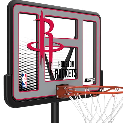 Image of Lifetime NBA Houston Rockets Portable Basketball Hoop, Adjustable Height 7.5-10 Ft, 44 Inch Shatterproof Fusion Backboard, Base with Wheels