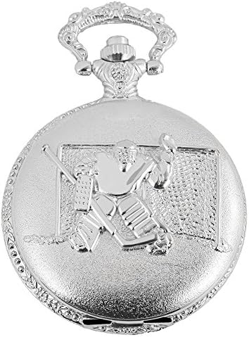 Analogue Pocket Watch with Metal Chain and Sports Ice Hockey Motif 480822000003 Silver-Coloured Case Dimensions 46 mm x 16 mm with White Dial and Mineral Glass