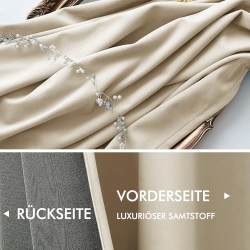 MIULEE Samtvorhang Kräuselband blickdicht 2er Set Beige 140x225cm – Ansicht 6