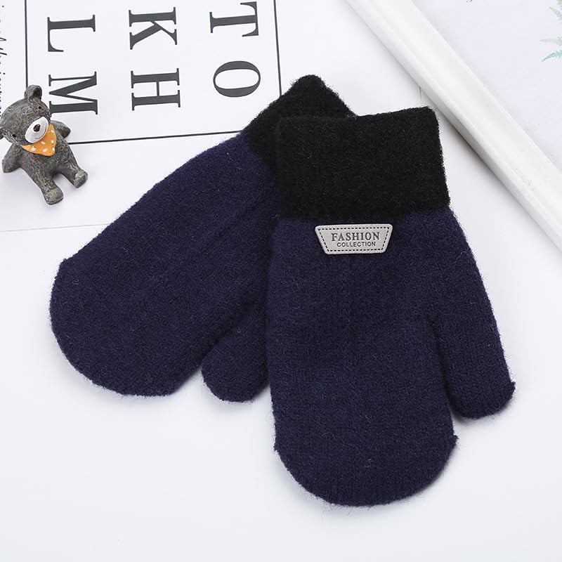 Kids-Mittens with Warm Wool-Fleece-Lined - Cold Weather Boys-Girls Knitted-Gloves for Skiing Snowboarding - Image 4