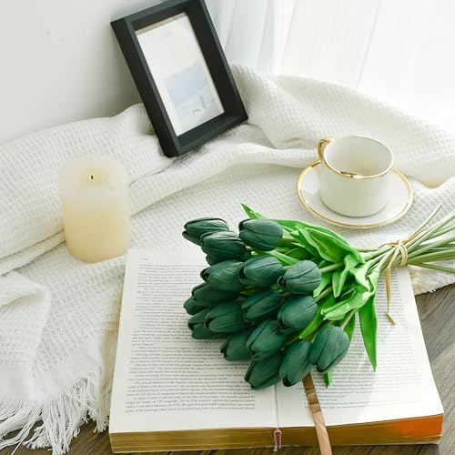 Image of Mandy's 20pcs Artificial Dark Green Tulips