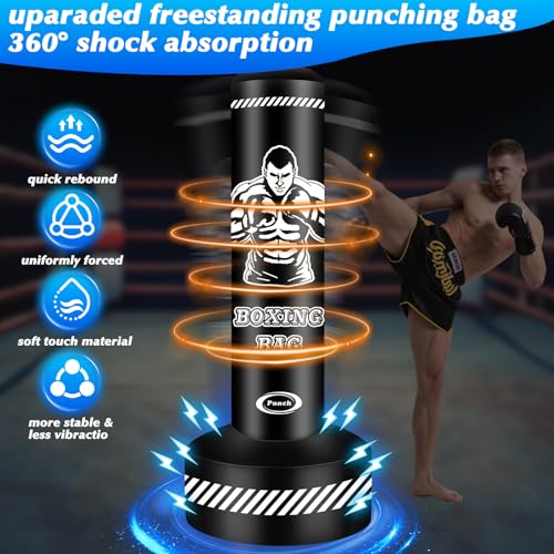 Standing Punching Bag for Adults Teens, 70" Heavy Punching Bag with Stand, Heavy Bag Inflatable Kick Boxing Bag Training Equipment Bags for Training MMA Muay Thai Fitness by YORWHIN - Used condition - US$31.10
