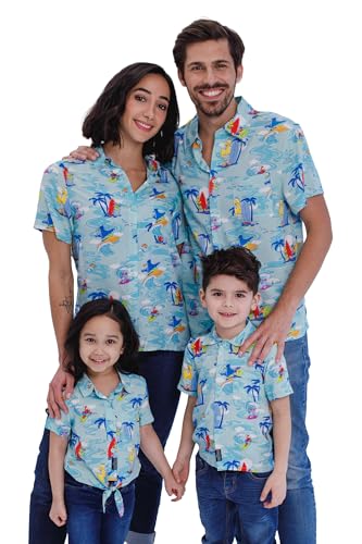 Image of Sesame Street Big Bird Cookie Monster Elmo Oscar the Grouch Matching Family Hawaiian Button Down Shirt Infant to Little Kid