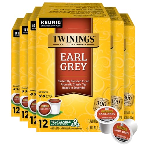 Twinings Earl Grey Black Tea 72 K-Cup Pods for Keurig, 12 Count (Pack of 6), Flavoured with Citrus &amp; Bergamot, Caffeinated, Enjoy Hot or Iced
