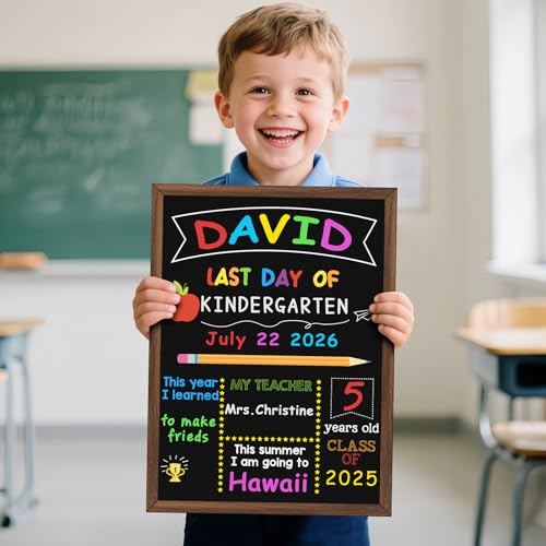 Image of First & Last Day of School Board, 10.5 x 14 Inch Double Sided Back to School Chalkboard with Frame, Reusable Wooden 1st Day of Preschool /Kindergarten Sign for Kids /Girls /Boys