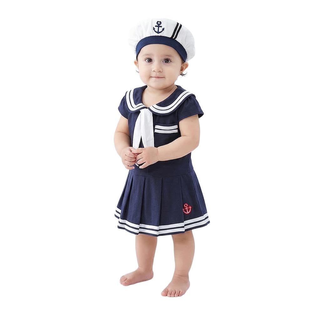 Lito Angels Deguisement Marin Fille Bebe Robe Onesie Nautique avec Chapeau Costume Marin Halloween Carnaval Fete Anniversaire Seance Photo Plage Ete
