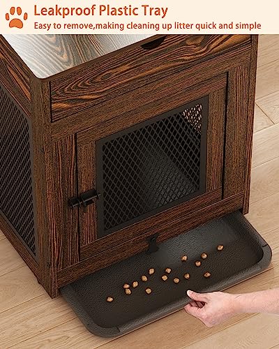 Piskyet Dog Crate Furniture,Wooden Dog Crate End Table with Storage Drawer&Cushion&Tray, QC3.0 Wireless Charging,Dual USB,Small Dogs Rustic Style - Image 5