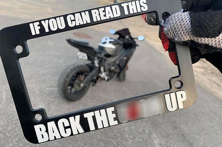 Miniatura 2 de Marco de matrícula de motocicleta TikTok Made Me Buy it Trend If You Can Read This Backup Funny Back Up Soporte de respaldo divertido regalo para