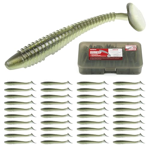 100pcs Swimbaits Paddle Bulk Lure Kit Soft Fishing Lures for Bass Trout Crappie Durable Swimmer for Saltwater/FreshwaterLight Green 2in