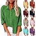 maisdgop Long Sleeve Shirts for Women Loose Summer Cotton Linen Button Down Blouses Casual V Neck Tunic Tops with Pockets