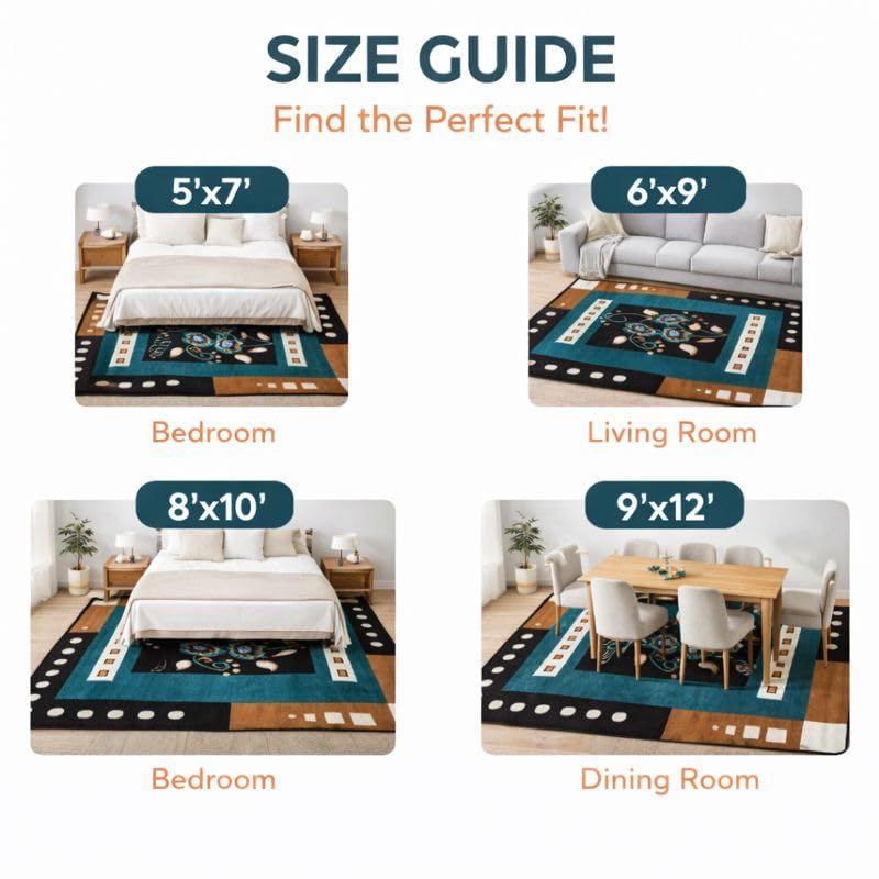 Image of GULDASTA Multi-Color Floral Carpet 6x8 Feet Premium Anti-Slip Dining Room Living Room Area Rug Washable Home Decor