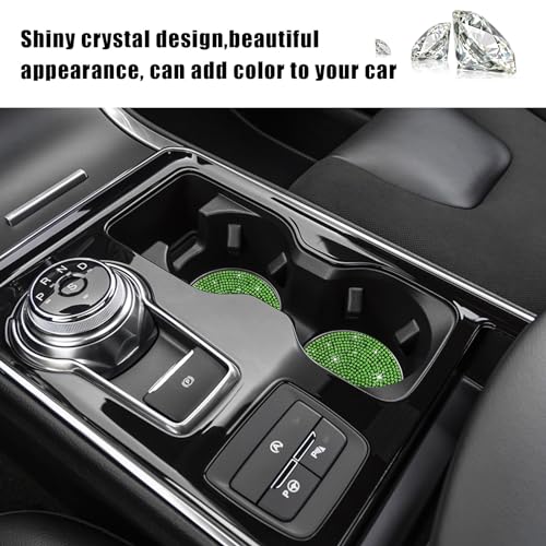 Image of Ziciner 2PCS Bling Car Cup Holder Coaster, 2.73 Inch Anti-Slip Cup Insert Coasters, Crystal Rhinestone Auto Drink Cup Mat, Universal Interior Decor Car Accessories for Women Girls (Light Green)