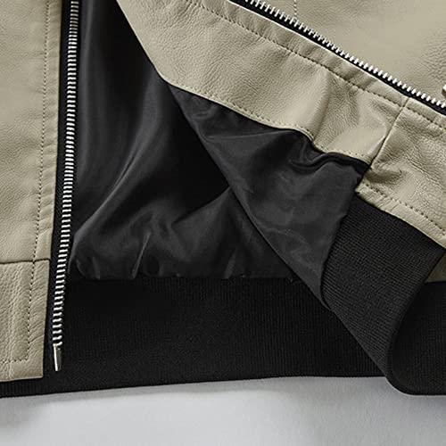 Men's Leather Jacket Fashion Stand Collar Punk Motorcycle Washed Leather Long Sleeve Hoodless Casual Outwear & #TOP4