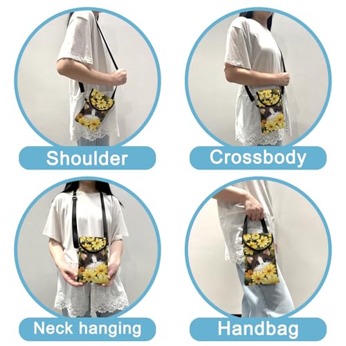 Image of Neoprene Cell Phone Sleeve Pouch Case Bag with Crossbody Strap Neck Lanyard for Women 7.5 X 4.3 in Sunflower Cat