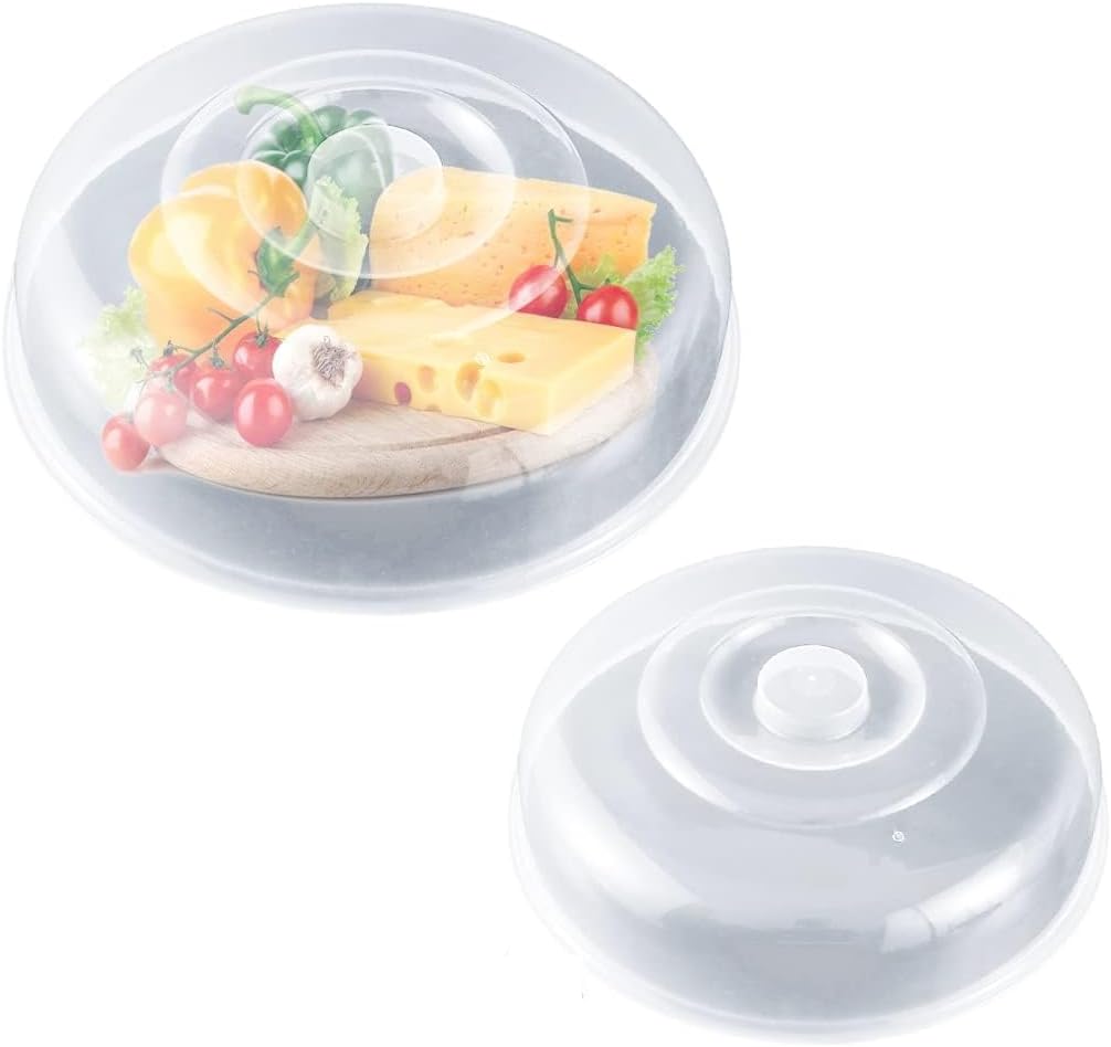 DARKSTICK 2 Pack Plastic Microwave Lid with Easy-Grip Handle | Transparent Microwave Splatter Cover for Food | Food Grade PP Lid for Refrigerator, Heating Food, Dessert Serving(Diameter 7.87'' & 9'')