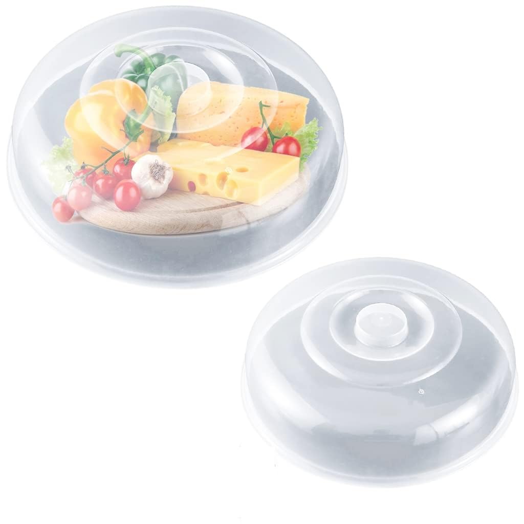 DARKSTICK 2 Pack Plastic Microwave Lid with Easy-Grip Handle | Transparent Microwave Splatter Cover for Food | Food Grade PP Lid for Refrigerator, Heating Food, Dessert Serving(Diameter 7.87'' & 9'')