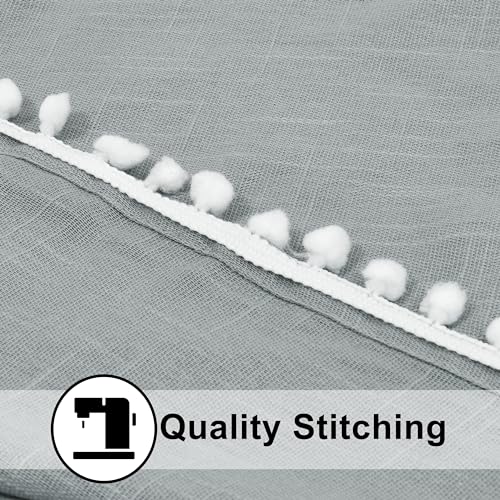Image of THE LINEN COMPANY Cotton Sheer Grommet Curtains with Side Border Pompom Sheer Curtain for Long Door Linen Textured, Light Filtering, Pack of 2 (Light Grey, 10 Feet)