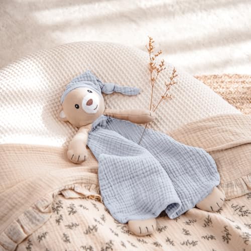 Image of lulumoon Bear Baby Security Blanket: Skin-Friendly Muslin Snuggle Lovey