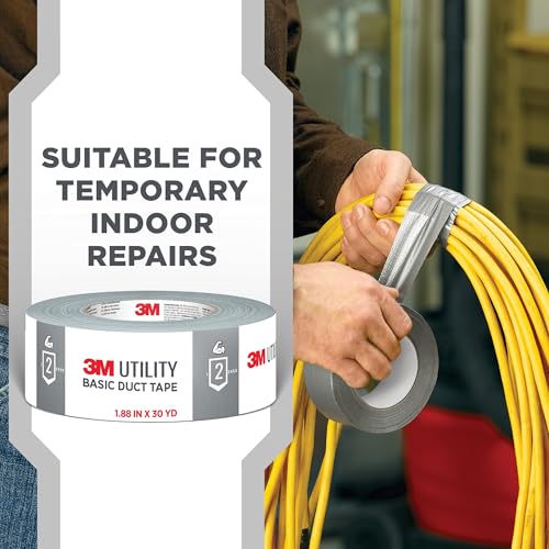 Image of 3M Utility Basic Duct Tape, 1.88 in x 30 yd, 3 Rolls, Moisture Resistant, Great for Light Duty Temporary Indoor Repairs for Tile, Laminate, Plastic, Wood, and Glass, Tear by Hand (1030-3PK)