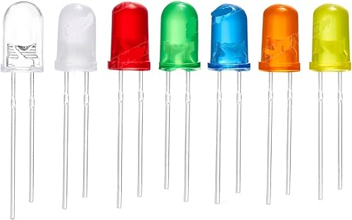 Kit de 10 diodos LED de 0.197 pulgadas (0.197 in), ultra brillante, blanco, rojo, verde, azul, UV, morado, amarillo, naranja, rosa, transparente,