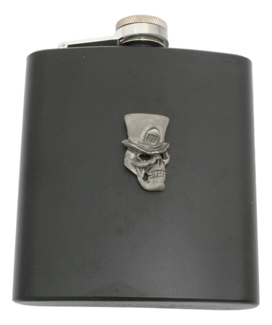 RIP Skull Matte Black Stainless Steel Hip Flask with Free Engraving 413