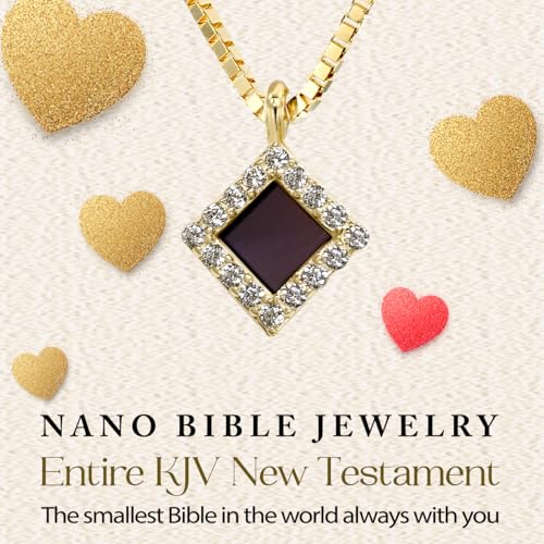 Nano Bible Necklace Christian Pendant for Women - Tiny Gold Plated Silver Halo Style Cubic Zirconia Religious Charm KJV New Testament on Microchip, Christmas Jewelry Present, 18" Box Chain3