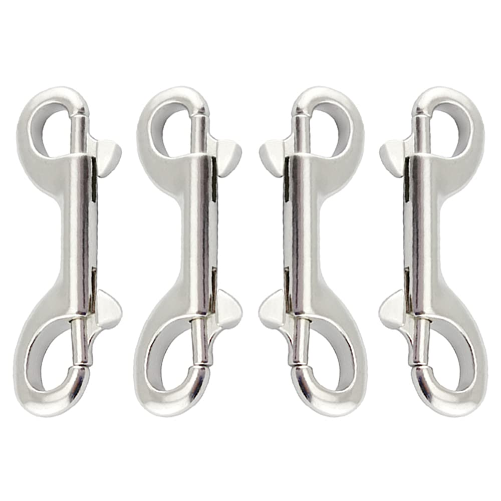 Xihuimay Silver Pack Of 4 Double Ended Bolt Snap Hook 3.5" Zinc Alloy Spring Hook Nickel Plated Metal Clips Trigger Chain Clips Multipurpose Hardware Buckle For Horse Tack Dog Leash Garage Use,