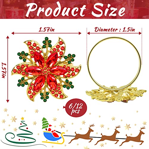 Image of Legigo Set of 8 Christmas Flower Napkin Rings Set for Dinning Table Setting- Red Rhinestone Xmas Winter Napkin Ring Holders for Cloth Napkins, Christmas Holiday Party Dinner Table Decoration