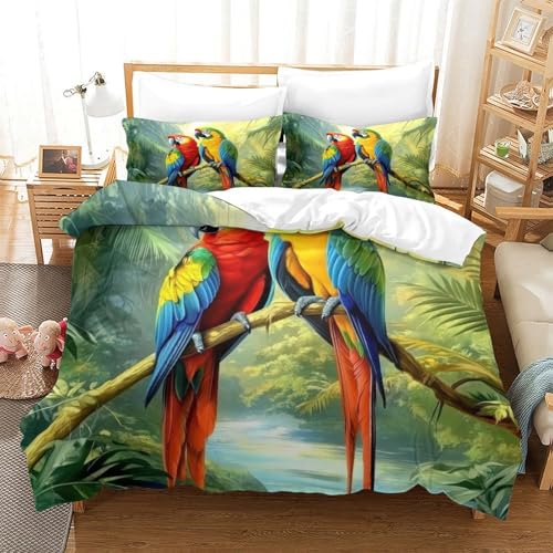 Housse de couette ultra douce 3D parure de lit perroquets premium