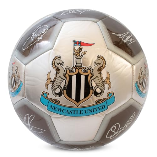 Hy-Pro Officially Licensed Newcastle United F.C. Signature Football - Metallic, Size 5, NUFC, Training, Match, Merchandise, Collectible for Kids and Adults