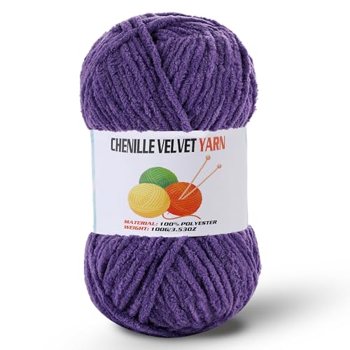 Image of Fluffy Chenille Yarn for Crocheting, Chunky Velvet Yarn for Crochet Amigurumi, Used for Making Baby Yarns Blanket, Clothes, Pattern Knitting Creations (1-Lavender)