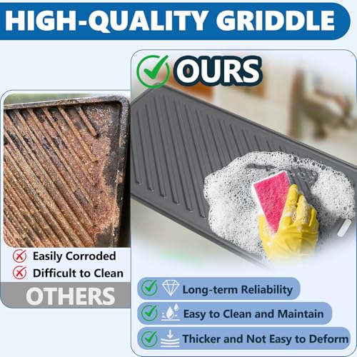 Image of SafBbcue 96333 Grill Plates for Monument Grills 77352 24633 17842 35633 13892 Gas Grill Cooking Accessories, Cast Iron Reversible Griddle for Monument Grill 41847NG D405 77352MB D425 Replacement Parts