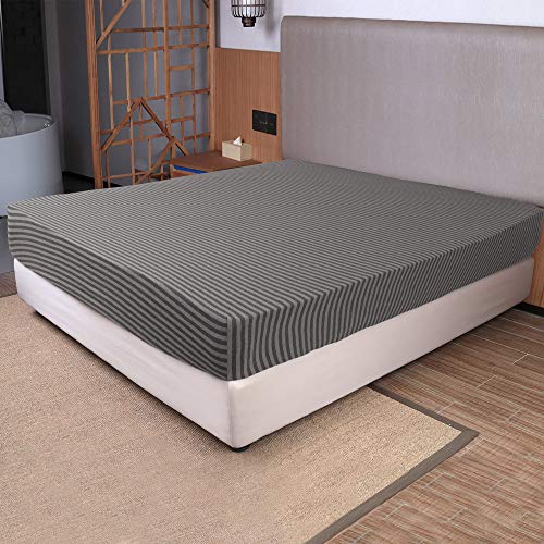 Image of Queen Size Fitted Sheet Only - 4-Way Stretch Jersey Knit, T-Shirt Feeling & Ultra Soft, Wrinkle Free, Non-Slip & Snug Fit for Mattress (Deep: 5 inch-16 inch) - Gray & Black, Queen